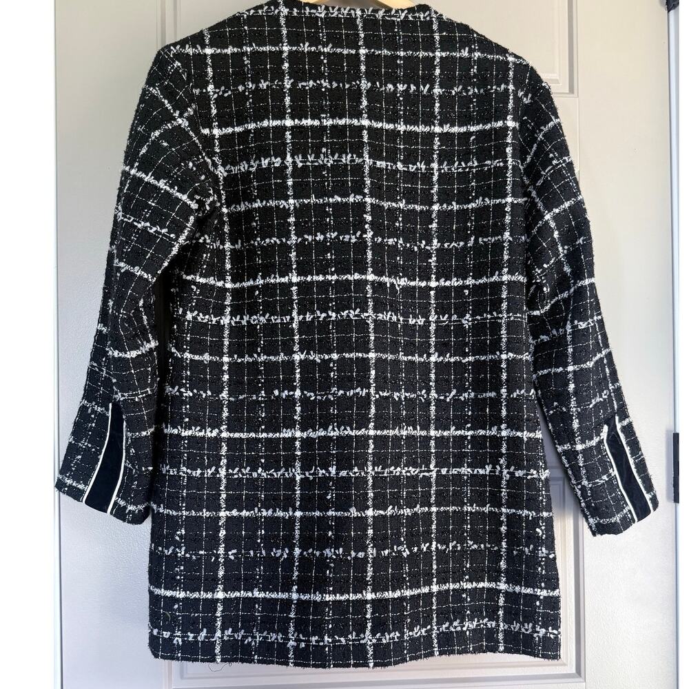 INTERDEE Paris black white classic velvet tweed cotton wool blazer jacket - Picture 8 of 10